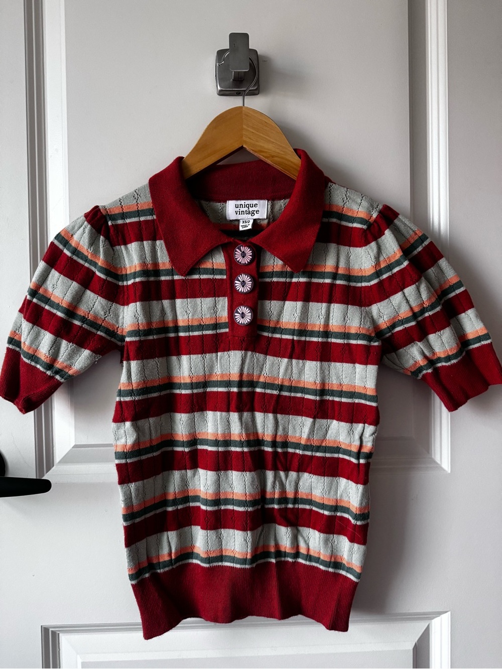 Unique Vintage Rust Orange & Mint Striped Prim & Pretty Sweater